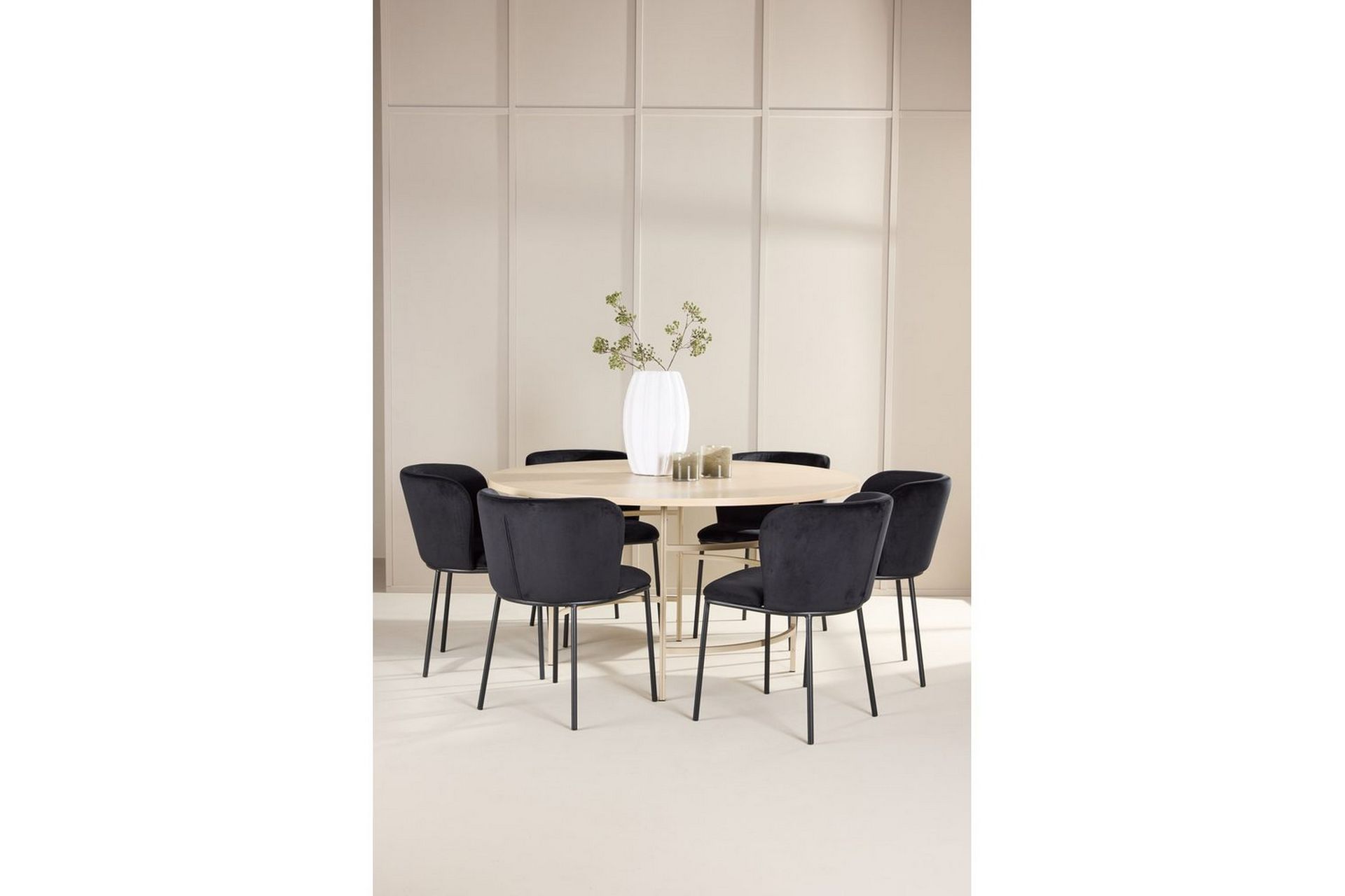 Ruokaryhmä Copenhagen Pyöreä 140 cm Valkoinen/Beige 6 Edina Tuolia - Huonekalut - Pöytä & ruokailuryhmä - Ruokailuryhmä