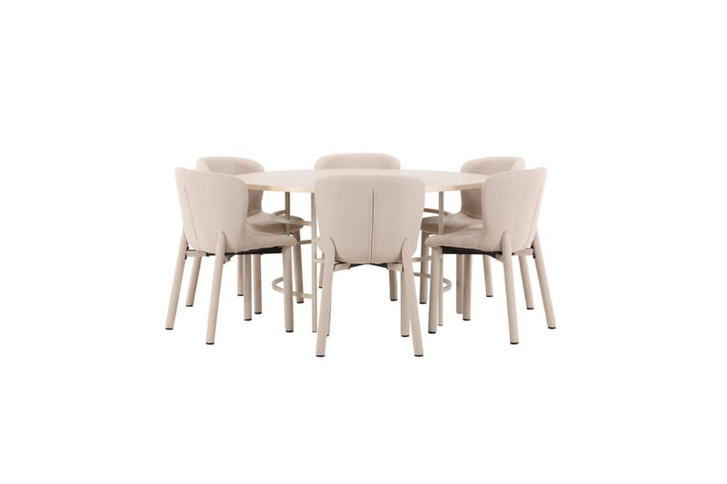 Ruokaryhmä Copenhagen Pyöreä 140 cm 6 Astoria Tuolia Valkoinen / Beige, Beige - Valkoinen / Beige, Beige - Huonekalut - Pöytä & ruokailuryhmä - Ruokailuryhmä