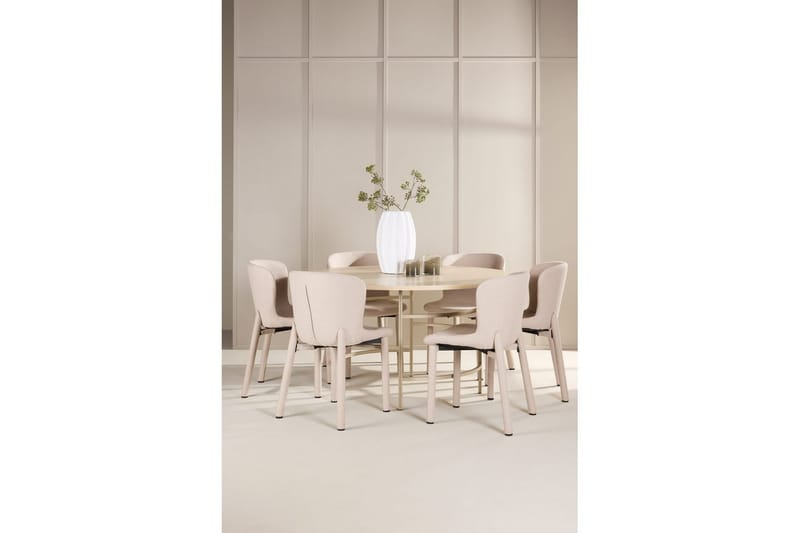 Ruokaryhmä Copenhagen Pyöreä 140 cm 6 Astoria Tuolia Valkoinen / Beige, Beige - Valkoinen / Beige, Beige - Huonekalut - Pöytä & ruokailuryhmä - Ruokailuryhmä