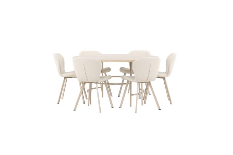 Ruokaryhmä Copenhagen Pyöreä 140 cm Valkoinen/Beige 6 Lilja Tuolia - Huonekalut - Pöytä & ruokailuryhmä - Ruokailuryhmä