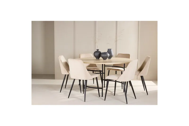 Ruokaryhmä Copenhagen Pyöreä 140 cm 6 Night Tuolia Valkoinen / Musta - Valkoinen / Musta - Huonekalut - Pöytä & ruokailuryhmä - Ruokailuryhmä