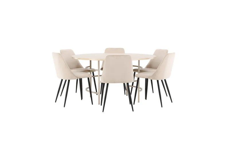 Ruokaryhmä Copenhagen Pyöreä 140 cm 6 Night Tuolia Valkoinen / Beige - Valkoinen / Beige - Huonekalut - Pöytä & ruokailuryhmä - Ruokailuryhmä