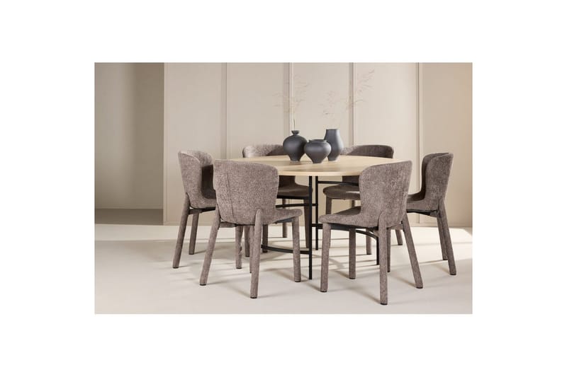 Ruokaryhmä Copenhagen Pyöreä 140 cm 6 Astoria Tuolia Valkoinen / Musta, Ruskea - Valkoinen / Musta, Ruskea - Huonekalut - Pöytä & ruokailuryhmä - Ruokailuryhmä