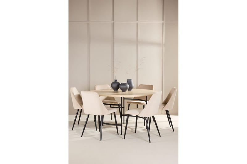 Ruokaryhmä Copenhagen Pyöreä 140 cm 6 Night Tuolia Valkoinen / Musta - Valkoinen / Musta - Huonekalut - Pöytä & ruokailuryhmä - Ruokailuryhmä