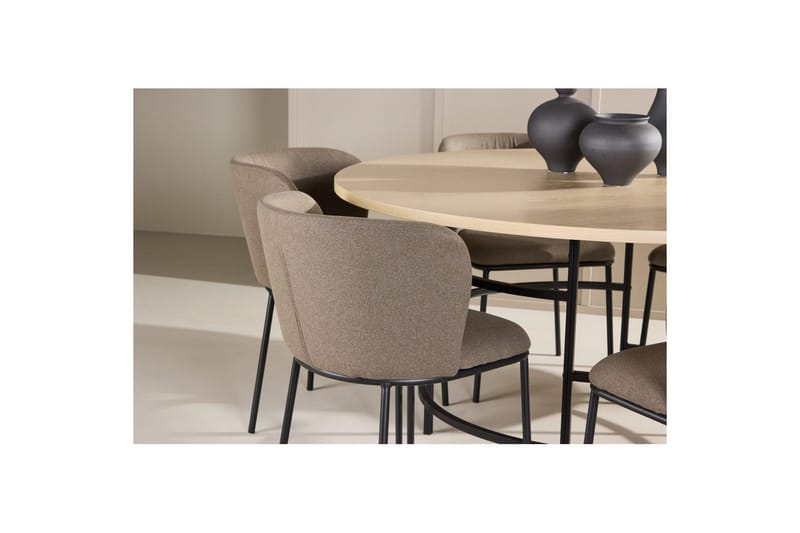 Ruokaryhmä Copenhagen Pyöreä 140 cm Valkoinen/Musta 6 Edina Tuolia Musta / Ruskea - Musta / Ruskea - Huonekalut - Pöytä & ruokailuryhmä - Ruokailuryhmä