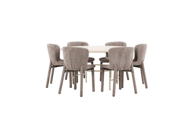 Ruokaryhmä Copenhagen Pyöreä 140 cm 6 Astoria Tuolia Valkoinen / Beige, Ruskea - Valkoinen / Beige, Ruskea - Huonekalut - Pöytä & ruokailuryhmä - Ruokailuryhmä