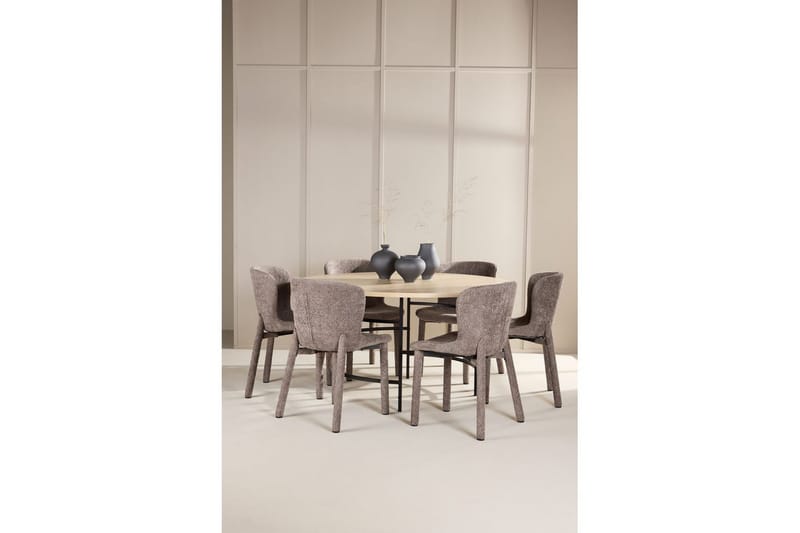 Ruokaryhmä Copenhagen Pyöreä 140 cm 6 Astoria Tuolia Valkoinen / Musta, Ruskea - Valkoinen / Musta, Ruskea - Huonekalut - Pöytä & ruokailuryhmä - Ruokailuryhmä