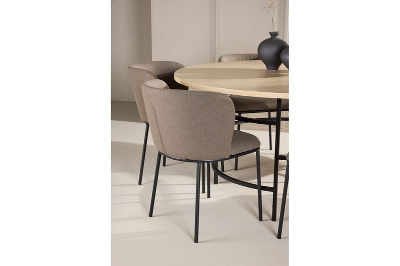 Ruokaryhmä Copenhagen Pyöreä 140 cm Valkoinen/Musta 6 Edina Tuolia Musta / Ruskea - Musta / Ruskea - Huonekalut - Pöytä & ruokailuryhmä - Ruokailuryhmä