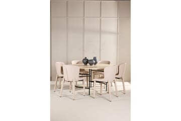 Ruokaryhmä Copenhagen Pyöreä 140 cm 6 Astoria Tuolia Valkoinen / Musta, Beige - Valkoinen / Musta, Beige - Huonekalut - Pöytä & ruokailuryhmä - Ruokailuryhmä