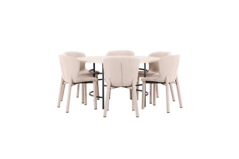 Ruokaryhmä Copenhagen Pyöreä 140 cm 6 Astoria Tuolia Valkoinen / Musta, Beige - Valkoinen / Musta, Beige - Huonekalut - Pöytä & ruokailuryhmä - Ruokailuryhmä