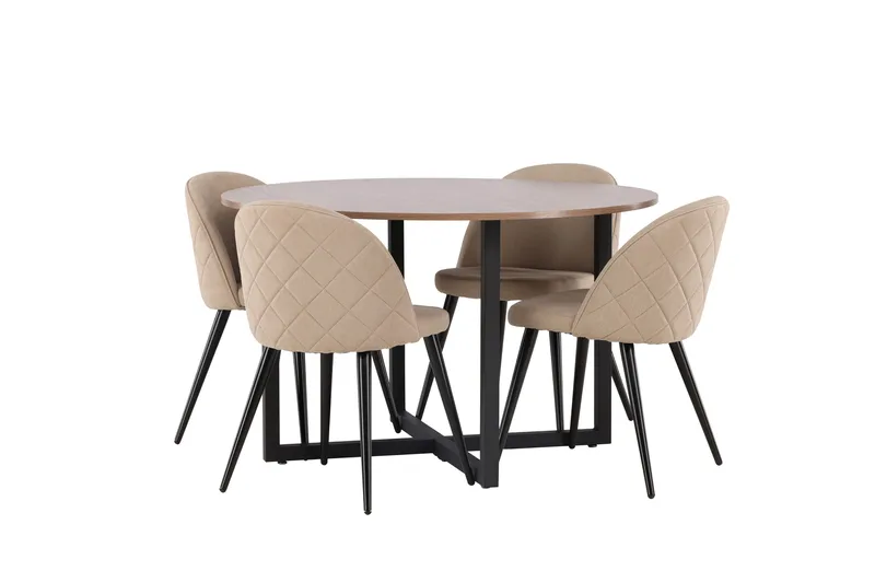 Ruokaryhmä Durango 120 cm Pyöreä 4 Velvet tuolilla - Pähkinä - Huonekalut - Pöytä & ruokailuryhmä - Ruokailuryhmä