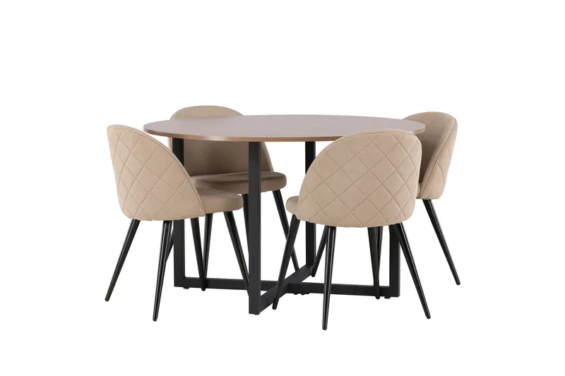 Ruokaryhmä Durango 120 cm Pyöreä 4 Velvet tuolilla - Pähkinä - Huonekalut - Pöytä & ruokailuryhmä - Ruokailuryhmä
