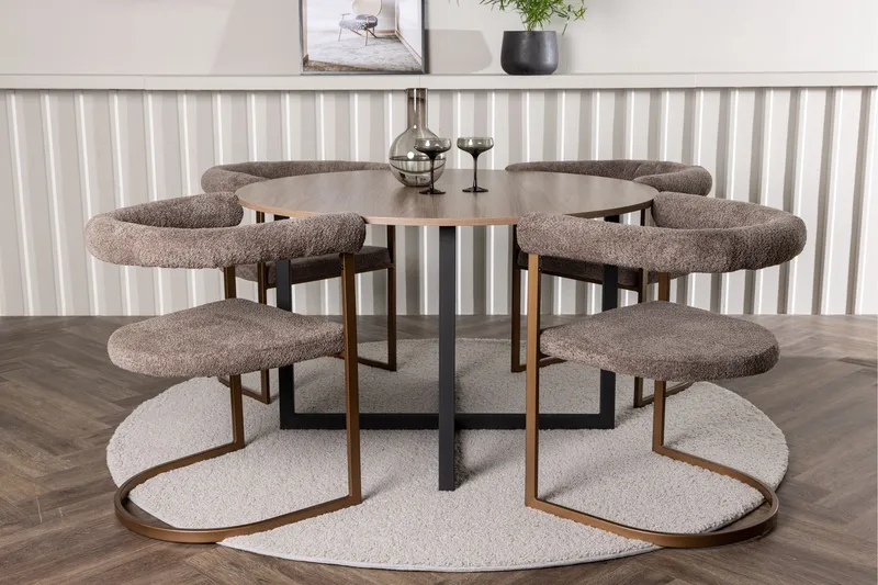 Ruokaryhmä Durango 120 cm Pyöreä 4 Morning tuolilla - Pähkinä - Huonekalut - Pöytä & ruokailuryhmä - Ruokailuryhmä