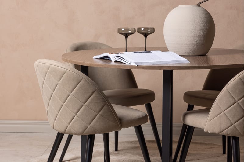 Ruokaryhmä Durango 120 cm Pyöreä 4 Velvet tuolilla - Pähkinä - Huonekalut - Pöytä & ruokailuryhmä - Ruokailuryhmä