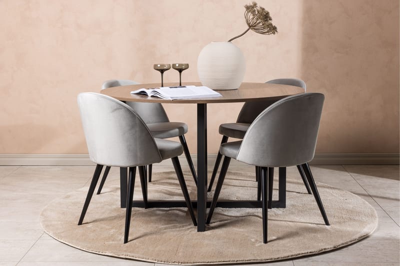 Ruokaryhmä Durango 120 cm Pyöreä 4 Velvet tuolilla - Pähkinä - Huonekalut - Pöytä & ruokailuryhmä - Ruokailuryhmä