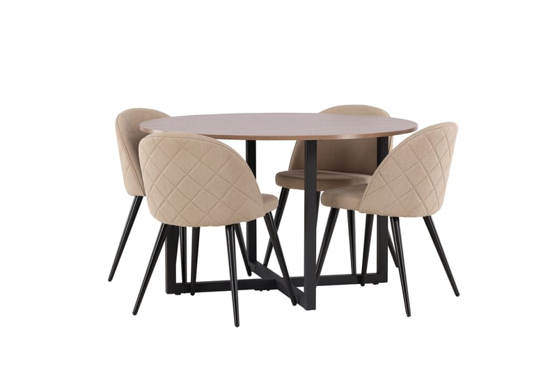 Ruokaryhmä Durango 120 cm Pyöreä 4 Velvet tuolilla - Pähkinä - Huonekalut - Pöytä & ruokailuryhmä - Ruokailuryhmä