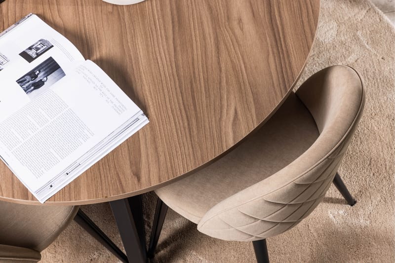 Ruokaryhmä Durango 120 cm Pyöreä 4 Velvet tuolilla - Pähkinä - Huonekalut - Pöytä & ruokailuryhmä - Ruokailuryhmä