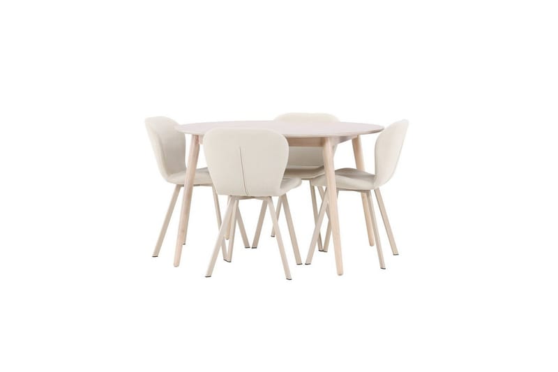 Ruokaryhmä Flora Pyöreä 120 cm Valkoinen neljällä Lilja-tuolilla - Huonekalut - Pöytä & ruokailuryhmä - Ruokailuryhmä