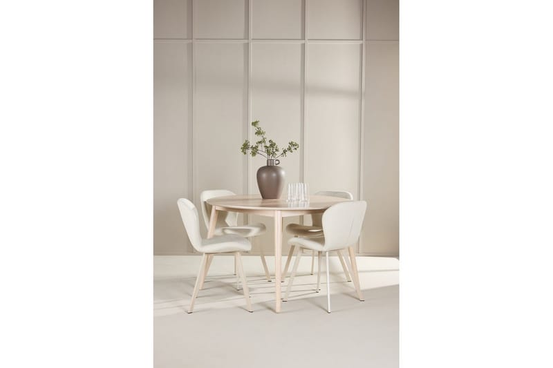 Ruokaryhmä Flora Pyöreä 120 cm Valkoinen neljällä Lilja-tuolilla - Huonekalut - Pöytä & ruokailuryhmä - Ruokailuryhmä
