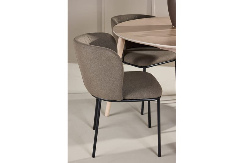 Ruokaryhmä Flora Pyöreä 120 cm Valkoinen neljällä Edina-tuolilla Musta / Ruskea - Musta / Ruskea - Huonekalut - Pöytä & ruokailuryhmä - Ruokailuryhmä