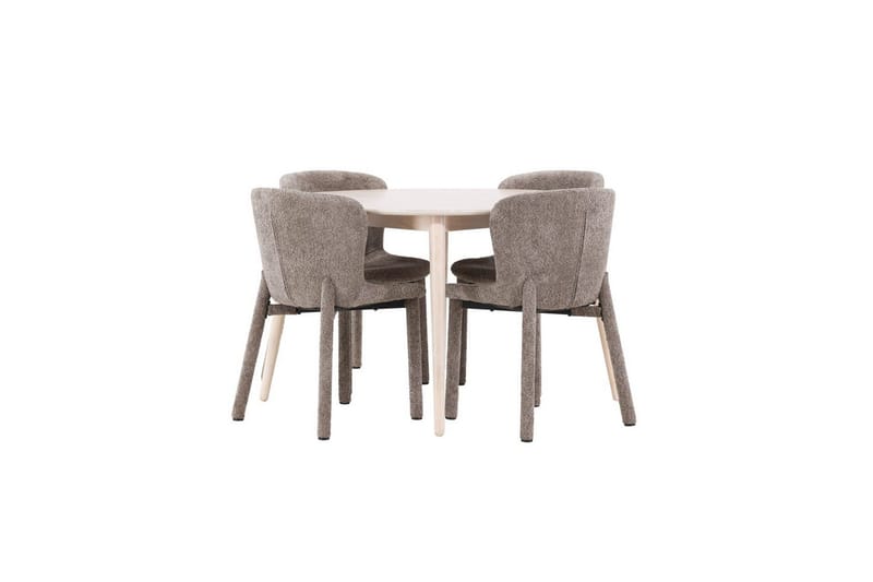 Ruokaryhmä Flora Pyöreä 120 cm Valkoinen neljällä Astoria-tuolilla Ruskea, Ruskea