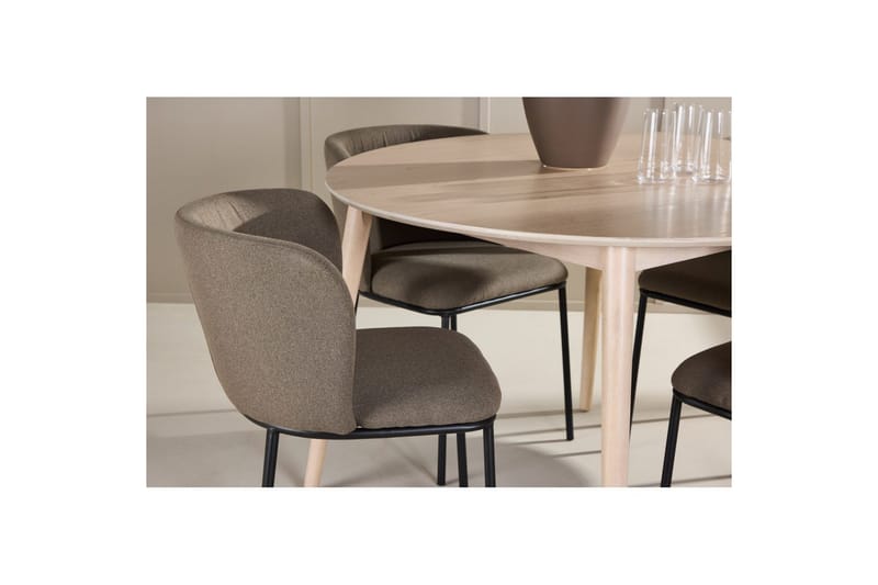 Ruokaryhmä Flora Pyöreä 120 cm Valkoinen neljällä Edina-tuolilla Musta / Ruskea - Musta / Ruskea - Huonekalut - Pöytä & ruokailuryhmä - Ruokailuryhmä