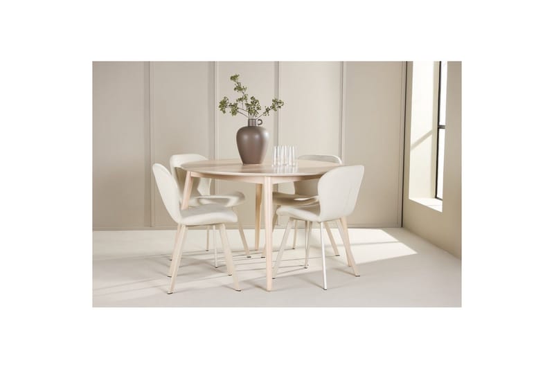 Ruokaryhmä Flora Pyöreä 120 cm Valkoinen neljällä Lilja-tuolilla - Huonekalut - Pöytä & ruokailuryhmä - Ruokailuryhmä