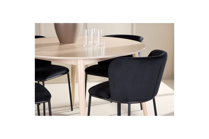 Ruokaryhmä Flora Pyöreä 120 cm Valkoinen neljällä Edina-tuolilla Musta - Musta - Huonekalut - Pöytä & ruokailuryhmä - Ruokailuryhmä