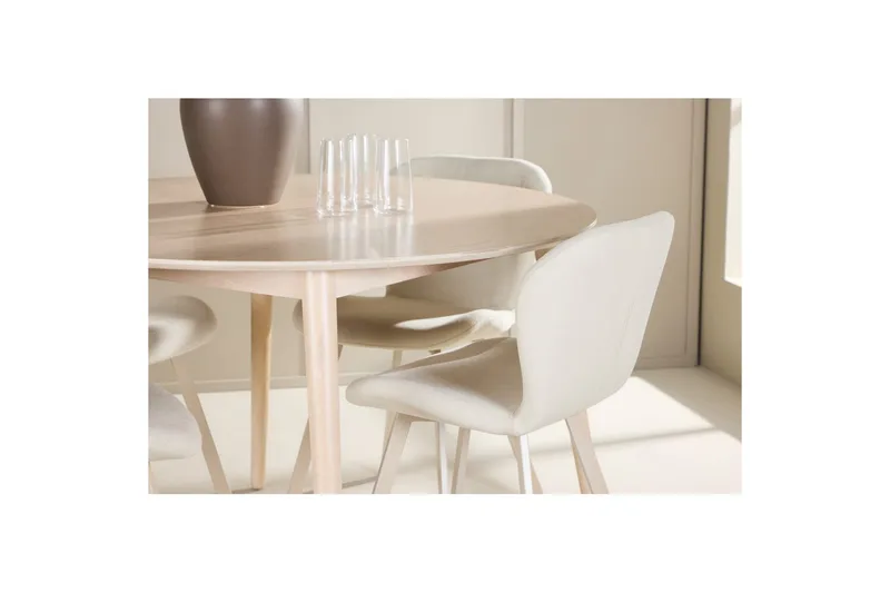 Ruokaryhmä Flora Pyöreä 120 cm Valkoinen neljällä Lilja-tuolilla - Huonekalut - Pöytä & ruokailuryhmä - Ruokailuryhmä