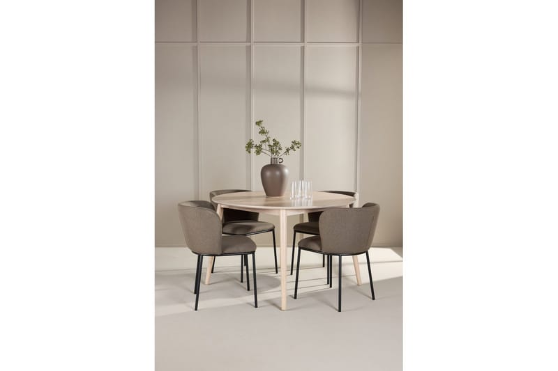 Ruokaryhmä Flora Pyöreä 120 cm Valkoinen neljällä Edina-tuolilla Musta / Ruskea - Musta / Ruskea - Huonekalut - Pöytä & ruokailuryhmä - Ruokailuryhmä