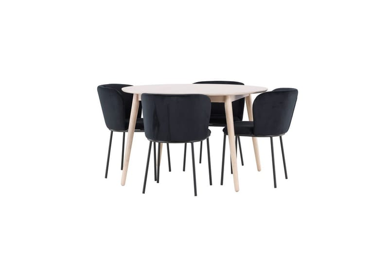 Ruokaryhmä Flora Pyöreä 120 cm Valkoinen neljällä Edina-tuolilla Musta - Musta - Huonekalut - Pöytä & ruokailuryhmä - Ruokailuryhmä