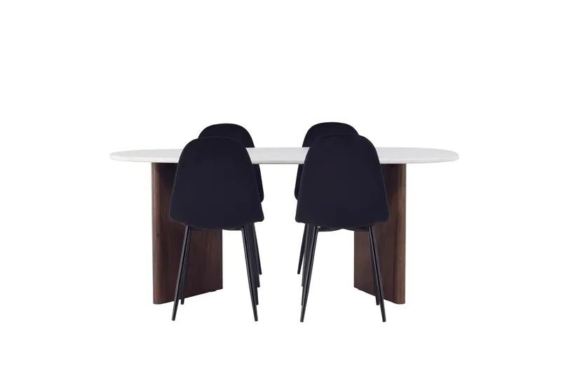 Ruokaryhmä Grönvik 180 cm Soikea 4 Polar-tuolilla, Mokkanahka