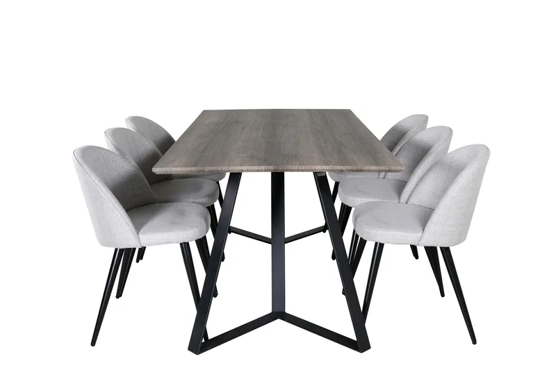 Ruokaryhmä Granville 180 cm Suorakulmainen 6 Longreone-tuolilla, Musta