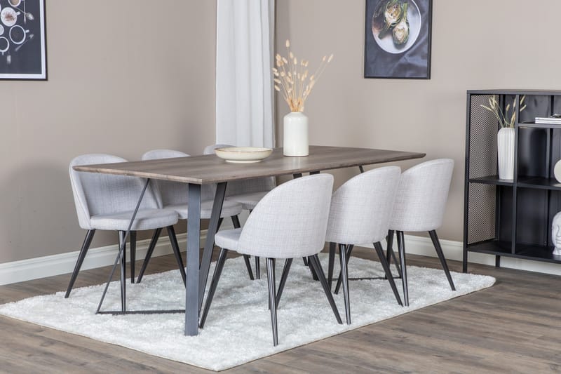 Ruokaryhmä Granville 180 cm Suorakulmainen 6 Longreone-tuolilla - Musta - Huonekalut - Pöytä & ruokailuryhmä - Ruokailuryhmä