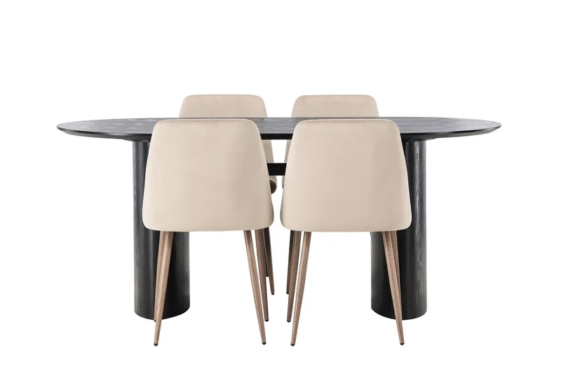 Ruokaryhmä Isolde 180 cm Soikea 4 Night-tuolilla, Musta