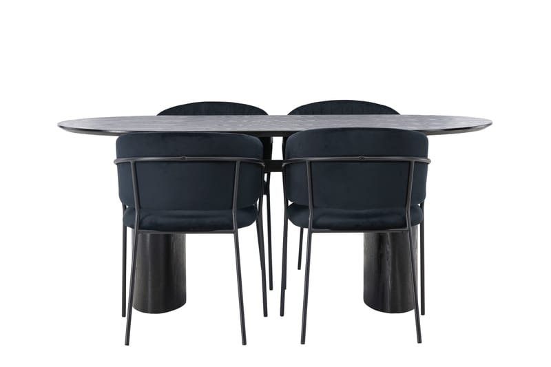 Ruokaryhmä Isolde 180 cm Soikea 4 Selma-tuolilla - Musta - Huonekalut - Pöytä & ruokailuryhmä - Ruokailuryhmä
