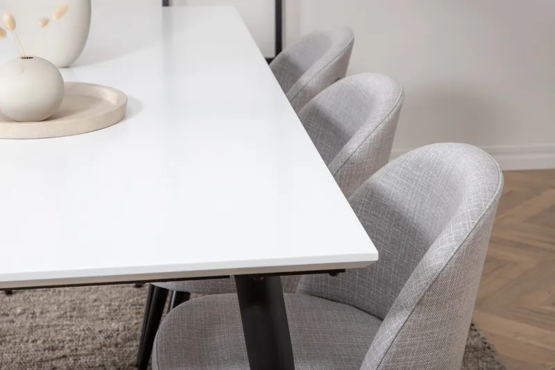 Ruokaryhmä Jyma 195 cm Suorakulmainen 6 Longreone-tuolilla - Musta - Huonekalut - Pöytä & ruokailuryhmä - Ruokailuryhmä