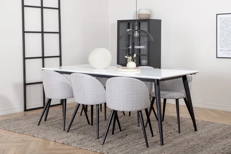 Ruokaryhmä Jyma 195 cm Suorakulmainen 6 Longreone-tuolilla - Musta - Huonekalut - Pöytä & ruokailuryhmä - Ruokailuryhmä