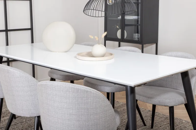 Ruokaryhmä Jyma 195 cm Suorakulmainen 6 Longreone-tuolilla - Musta - Huonekalut - Pöytä & ruokailuryhmä - Ruokailuryhmä