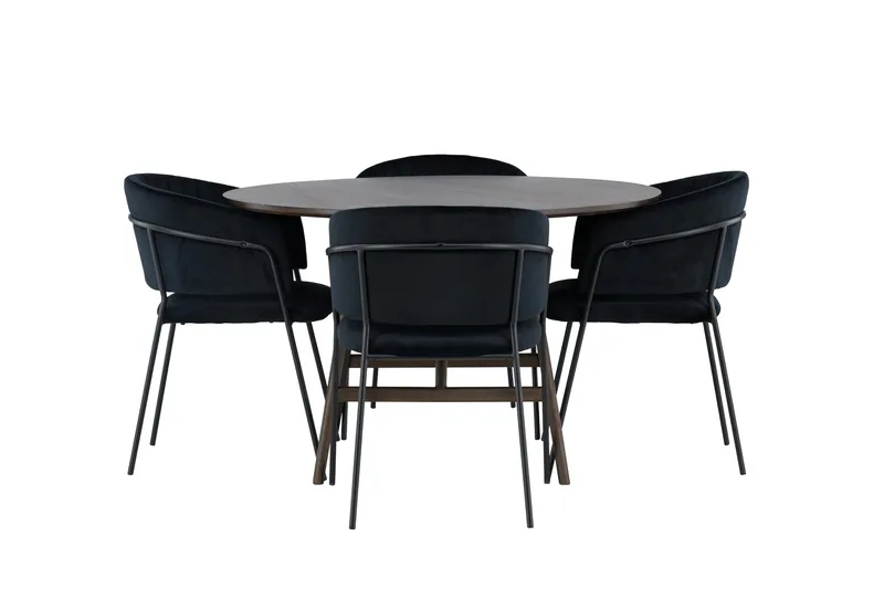 Ruokaryhmä Kaseidon 100 cm Pyöreä 4 Selma-tuolilla, Tumma ruskea