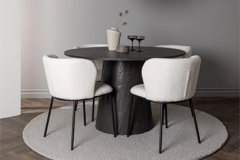 Ruokaryhmä Lanzo 120 cm Pyöreä 4 Edina-tuolilla - Mokkanahka - Huonekalut - Pöytä & ruokailuryhmä - Ruokailuryhmä