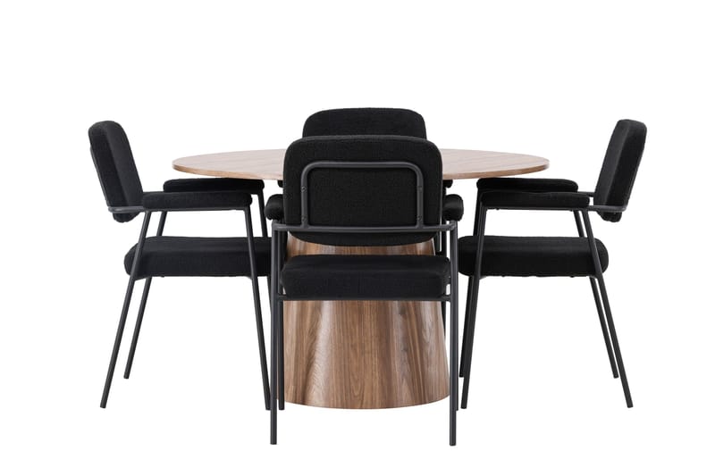 Ruokaryhmä Lanzo 120 cm Pyöreä 4 Yesterday-tuolilla, Luonnonvärinen