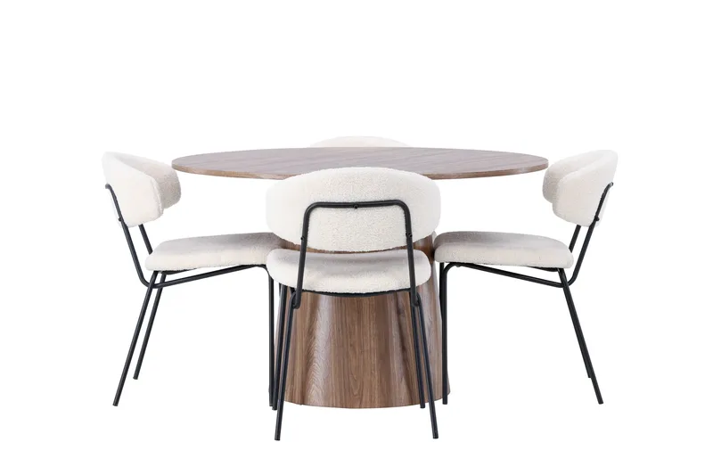 Ruokaryhmä Lanzo 120 cm Pyöreä 4 Chico-tuolilla, Luonnonvärinen