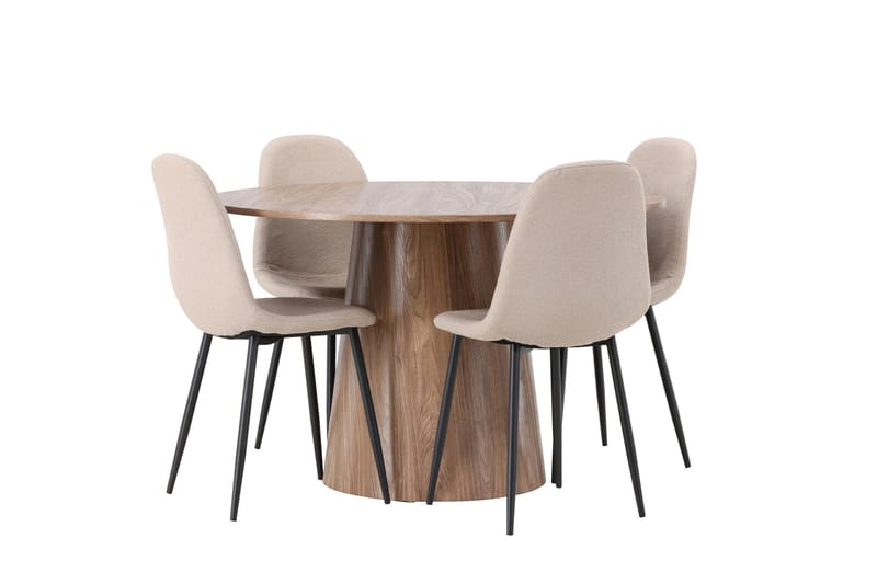 Ruokaryhmä Lanzo 120 cm Pyöreä 4 Polar-tuolilla - Luonnonvärinen - Huonekalut - Pöytä & ruokailuryhmä - Ruokailuryhmä