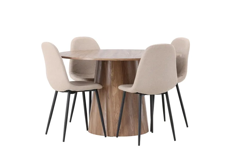 Ruokaryhmä Lanzo 120 cm Pyöreä 4 Polar-tuolilla - Luonnonvärinen - Huonekalut - Pöytä & ruokailuryhmä - Ruokailuryhmä