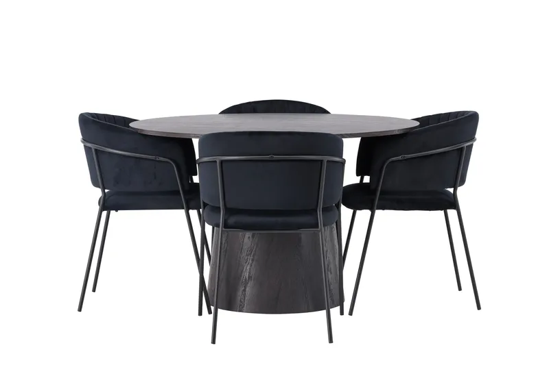 Ruokaryhmä Lanzo 120 cm Pyöreä 4 Selma-tuolilla, Musta