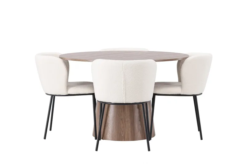 Ruokaryhmä Lanzo 120 cm Pyöreä 4 Edina-tuolilla, Luonnonvärinen