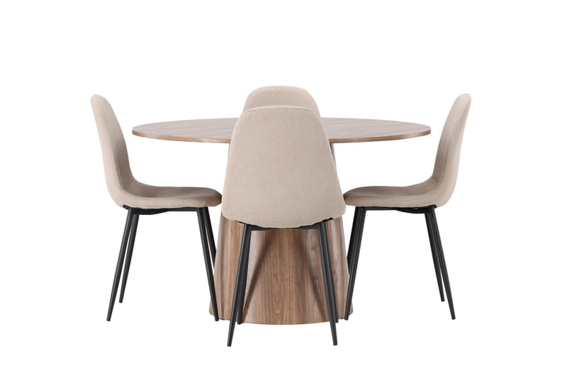 Ruokaryhmä Lanzo 120 cm Pyöreä 4 Polar-tuolilla, Luonnonvärinen