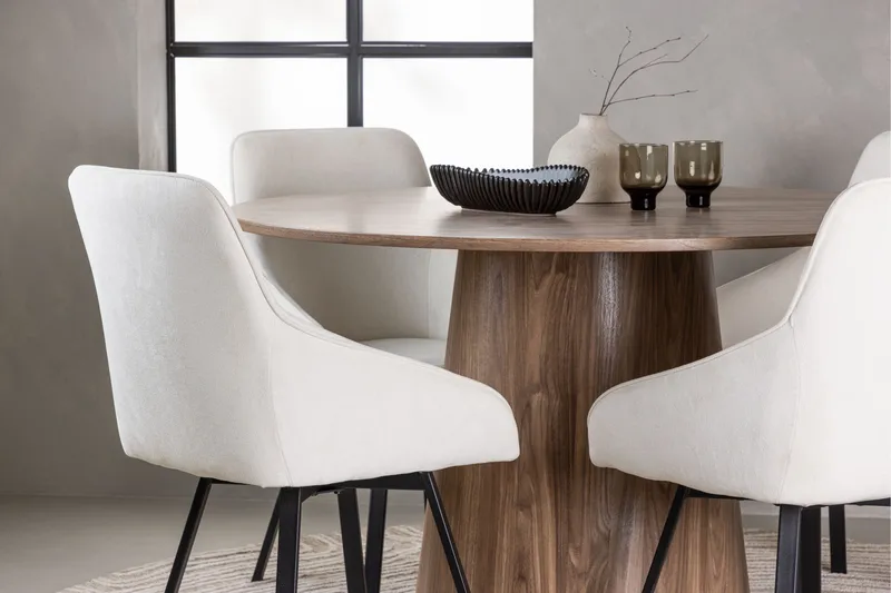 Ruokaryhmä Lanzo 120 cm Pyöreä 4 Rosie-tuolilla - Luonnonvärinen - Huonekalut - Pöytä & ruokailuryhmä - Ruokailuryhmä