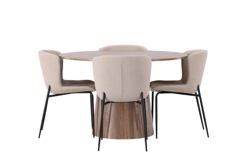 Ruokaryhmä Lanzo 120 cm Pyöreä 4 Modesto-tuolilla - Luonnonvärinen - Huonekalut - Pöytä & ruokailuryhmä - Ruokailuryhmä